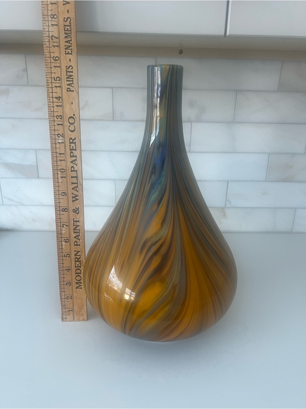 Hand-Blown Amber Swirl Glass Vase - Home Accents